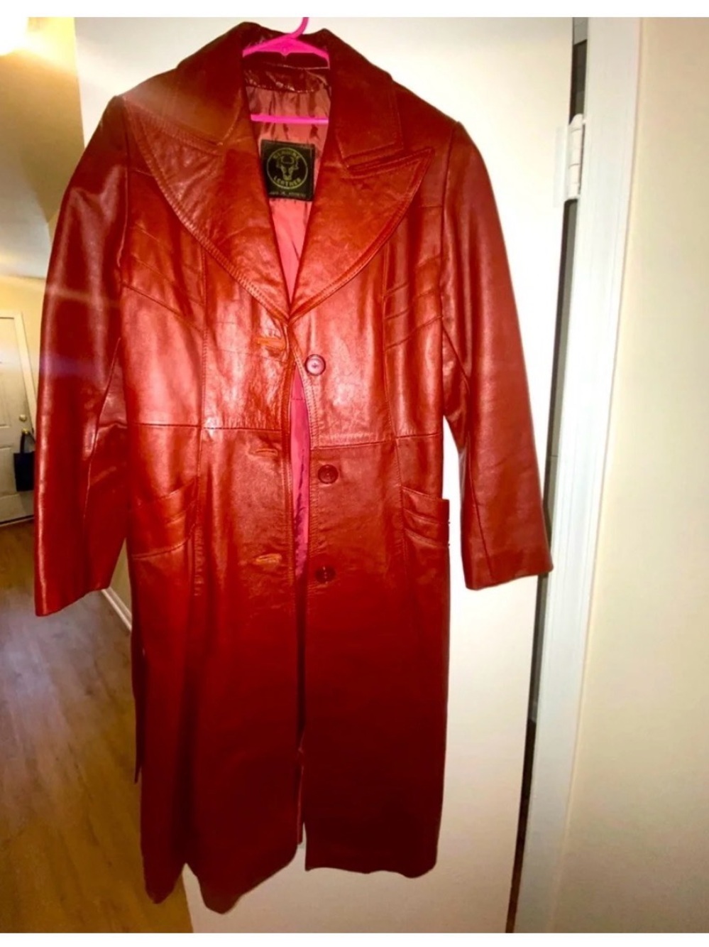 Leather Long Coat in Deep Red - Women Jackets & Coats